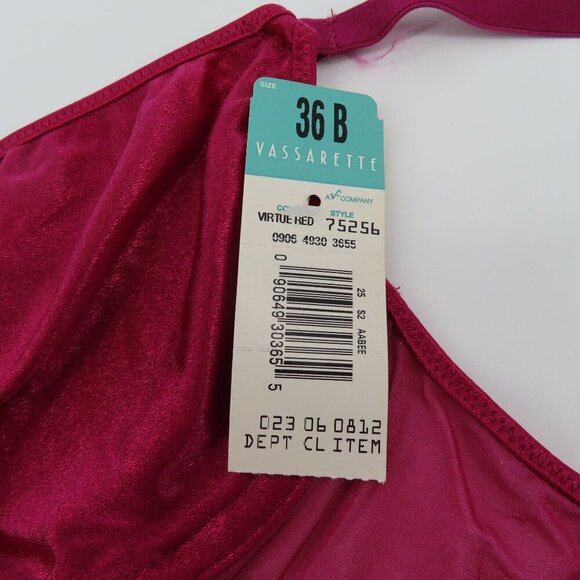 Vintage Vassarette 36B Virtue Red Style 75256 Underwire Bra No Padding NEW NWT - Picture 11 of 15